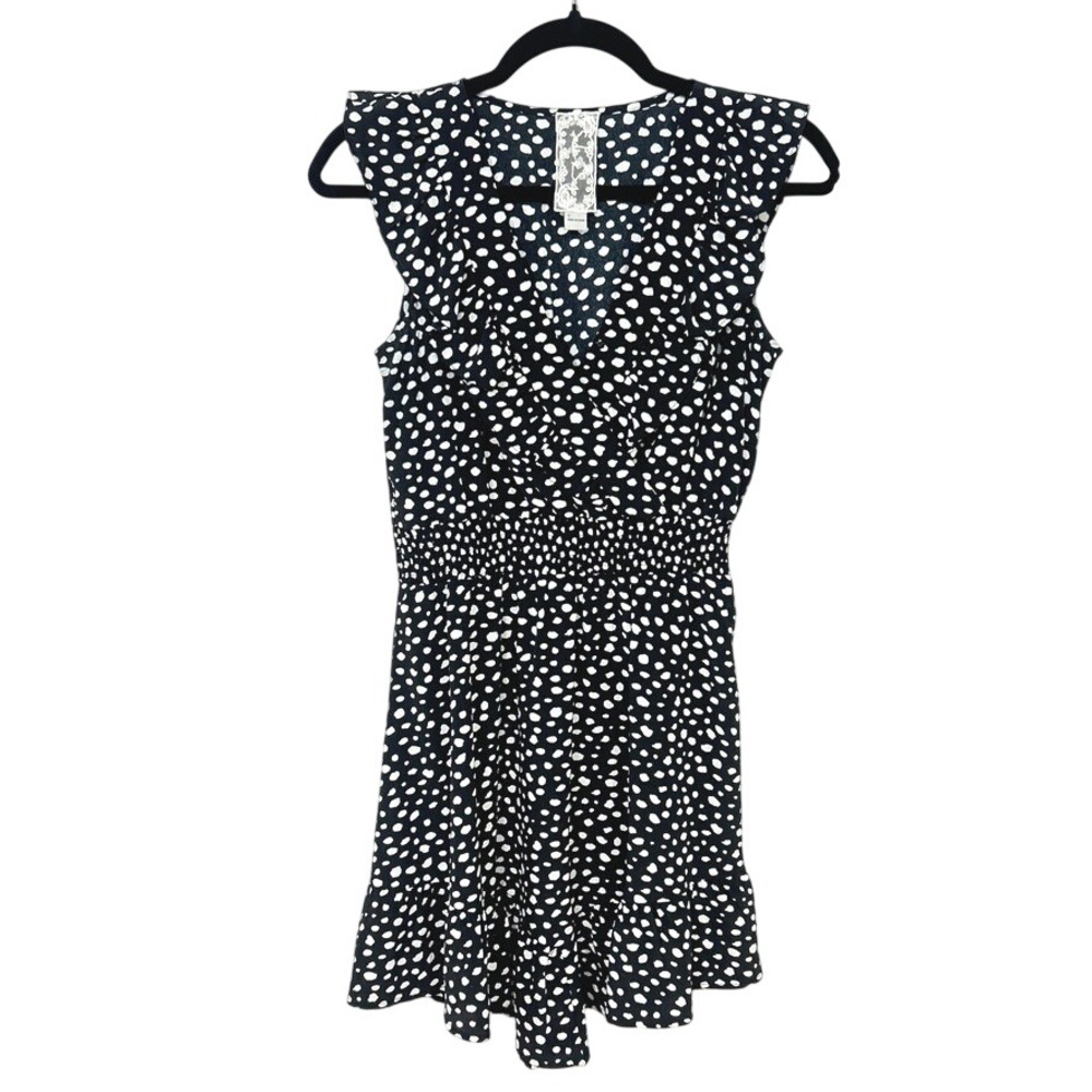 Polka Dot Ruffle Mini Dress S Black White Parisian Feminine Romantic Date‎ Night
